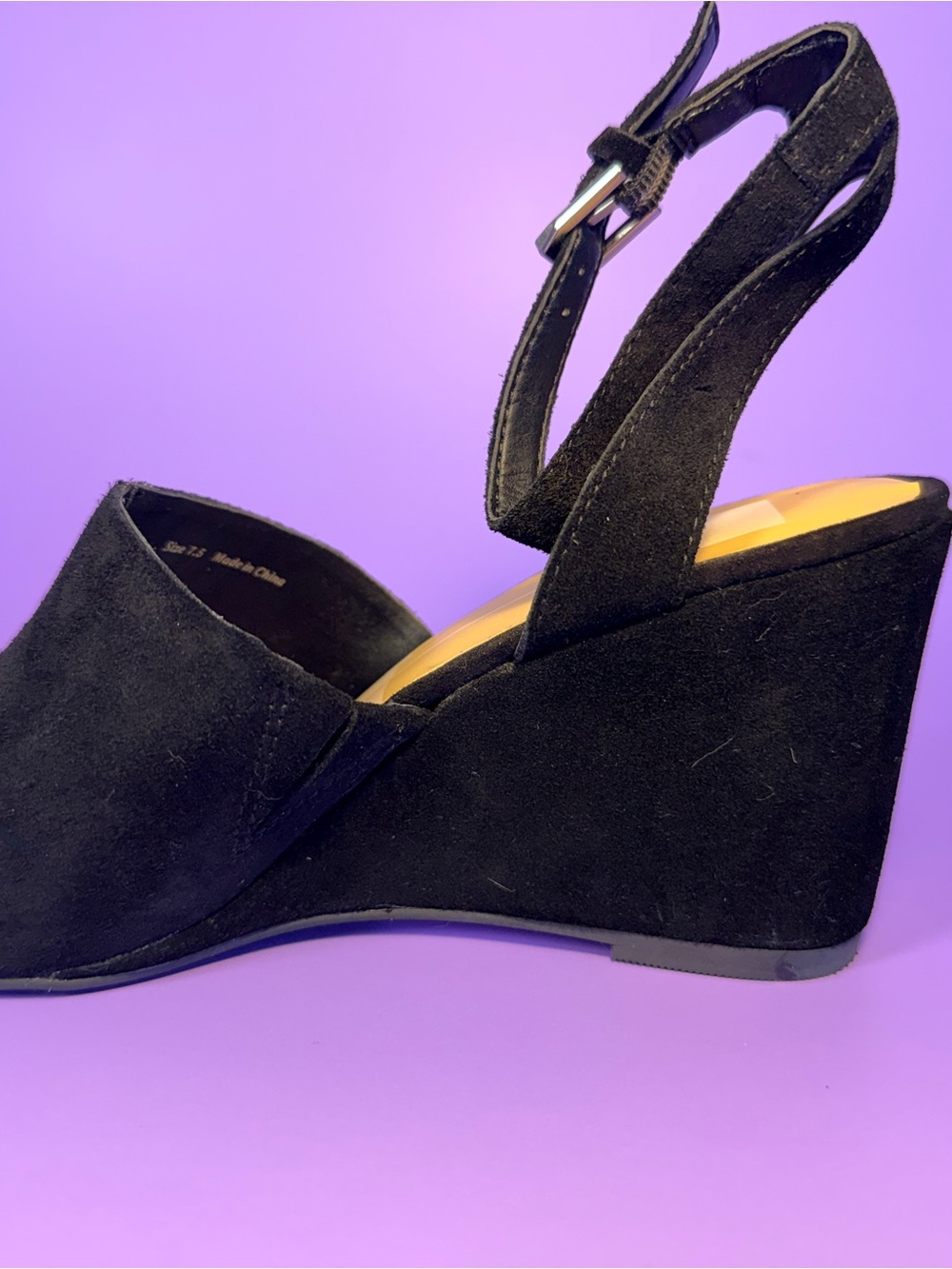 Dolce Vita Black Suede Peep-Toe Wedge Sandals with Ankle Strap - Picture 6 of 6